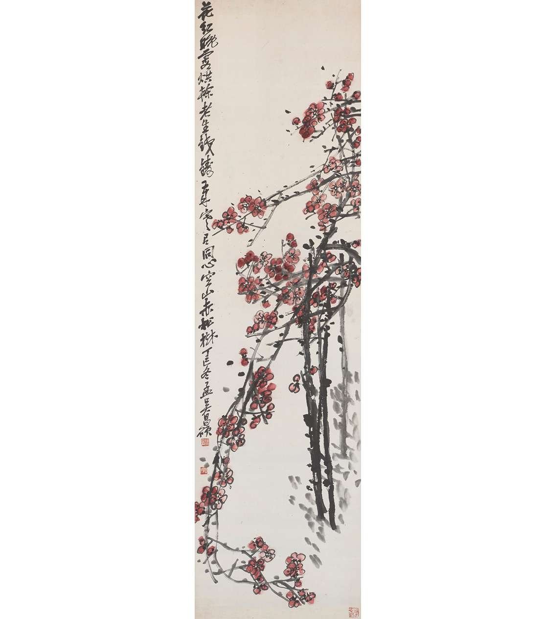 Wu Changshuo Red Plum Blossoms Republic period, dated 1917（ZhonghuaMinguo6）The Bai Joteki Collection